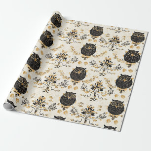 Papel De Presente Corujas Vintage & Padrão Botânico Floral (5)
