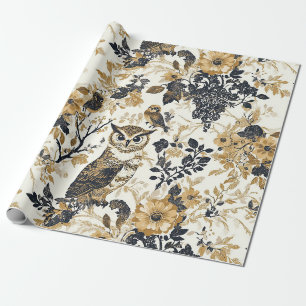 Papel De Presente Corujas Vintage & Padrão Botânico Floral (7)