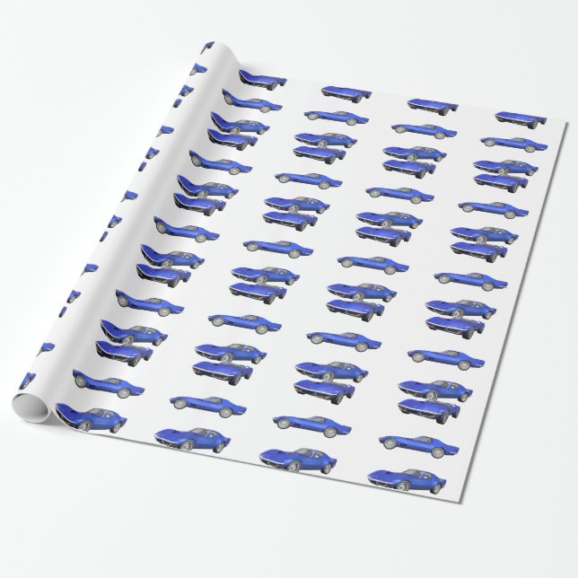 Papel De Presente Corveta 1970: Revestimento azul: (Desenrolado)