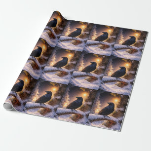 Papel De Presente Corvo e Velas de Cristal Inverno Místico Solstício