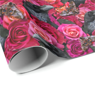 Papel De Presente Corvo gótico nunca mais com rosas e traças de