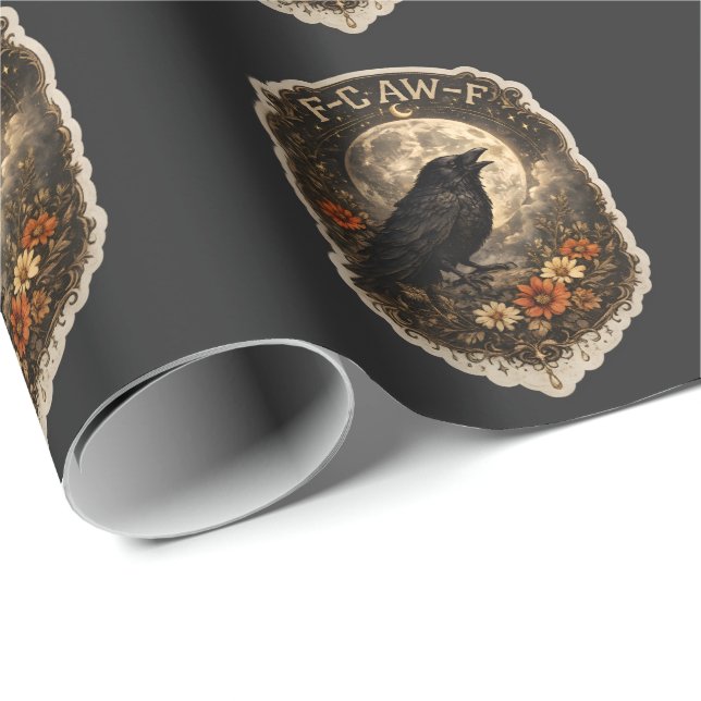 Papel De Presente Corvo Místico Sob a Lua Estética Celestial Escura (Ponta do rolo)
