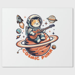 Papel De Presente Cosmic Purr - Gato Guitarrista Astro