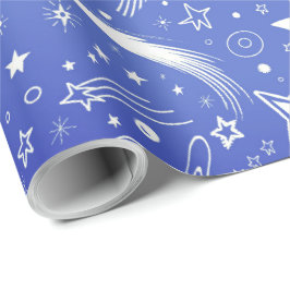 Papel De Presente Cosmos Light Blue Stars and Comets