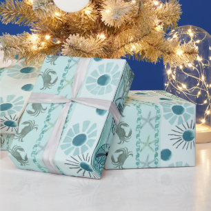 Papel De Presente Costeira Natal Bohemian Seashells