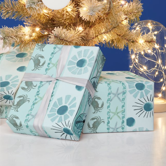 Papel De Presente Costeira Natal Bohemian Seashells (Feriados)