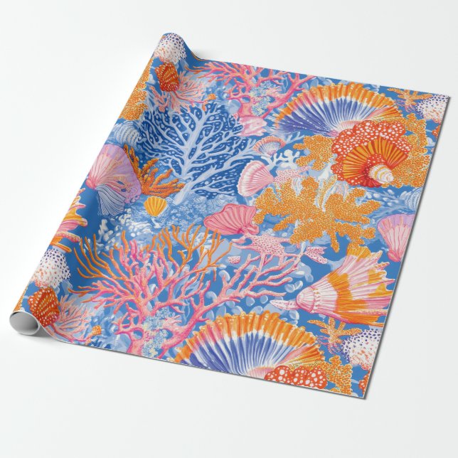 Papel De Presente Costeira russa - Conchas, Starfish, Recife (19) (Desenrolado)