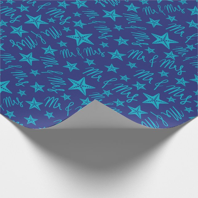 Papel De Presente Costura de praia Oceano Starfish Sem Costura Azul (Ponta)