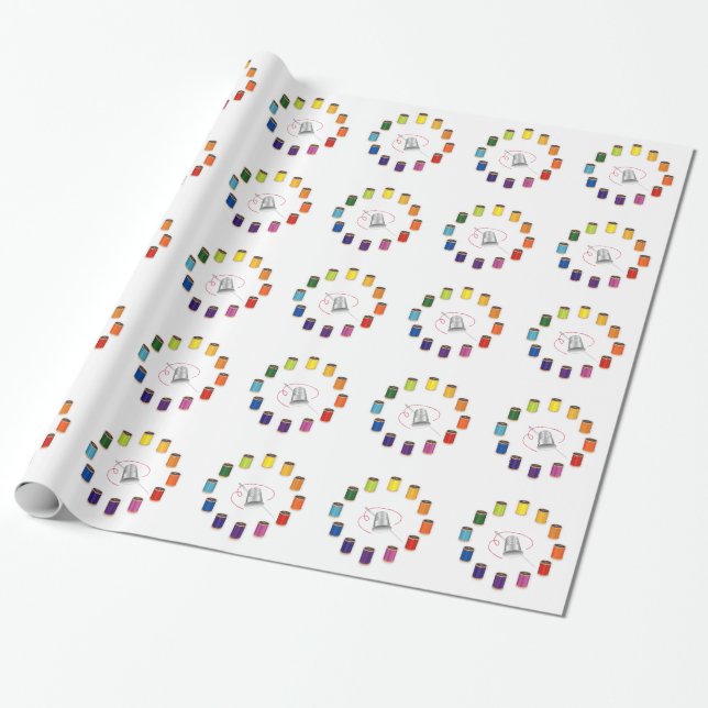 Papel De Presente Costura, Dedal, Agulha e Linha (Desenrolado)