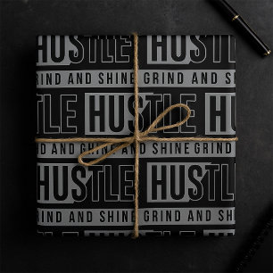 Papel De Presente Cota Motivacional Hustle Grind e Shine