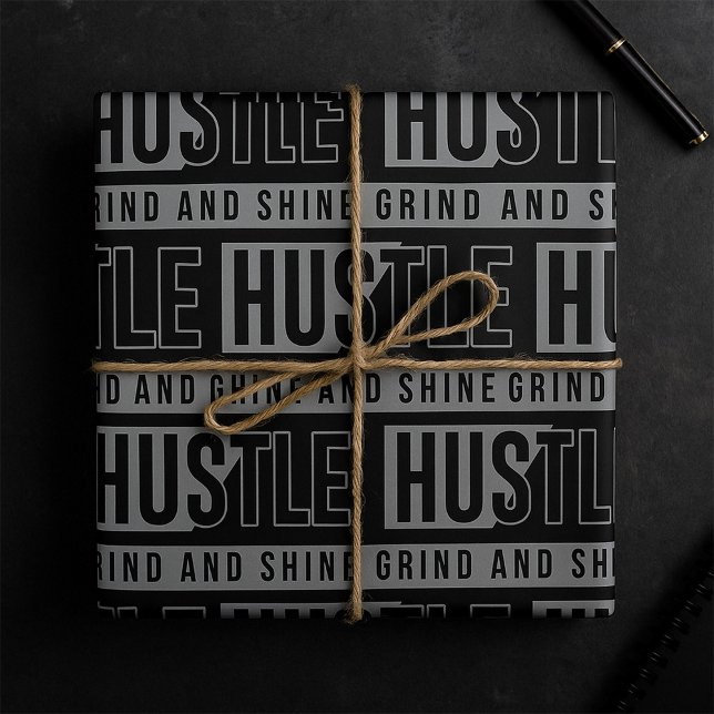 Papel De Presente Cota Motivacional Hustle Grind e Shine (Criador carregado)