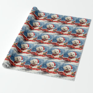 Papel De Presente Coton De Tulear no Trenó Deixe Nevar Natal