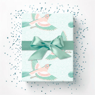 Papel De Presente Cotovia em Azul-cinzento e Flamingo