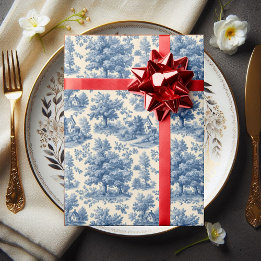 Papel De Presente Cottagecore Azul Pólen Toile Francesa Flora Vintag