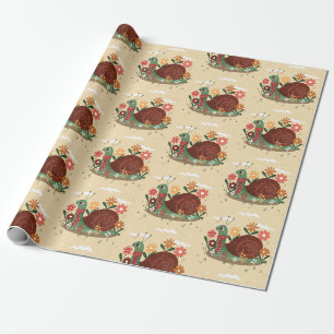 Papel De Presente cottagecore caracol natureza floral jardim