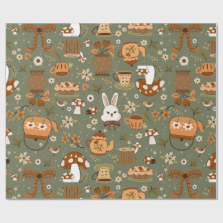 Papel De Presente cottagecore easter bunny rabbit green