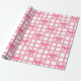 Papel De Presente  Cottagecore Pink Bows Plaid Watercolor Checkered 
