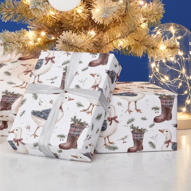 Papel De Presente Country Boots Goose Christmas (Feriados)