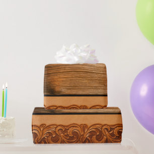 Papel De Presente Couro Ocidental Estilo Natural Trabalhado Madeira 