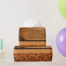 Papel De Presente Couro trabalhado em madeira escura estilo ocidenta