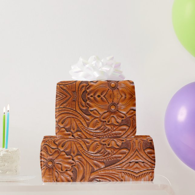 Papel De Presente Couro trabalhado estilo caubói ocidental natural (Presentes para festas)