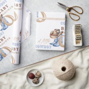 Papel De Presente Cowboy Chá de fraldas Watercolor Russo