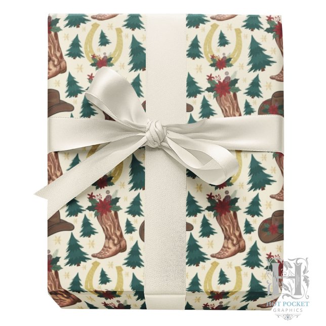 Papel De Presente Cowboy Christmas Gift Wrapping Paper - Cream (Criador carregado)