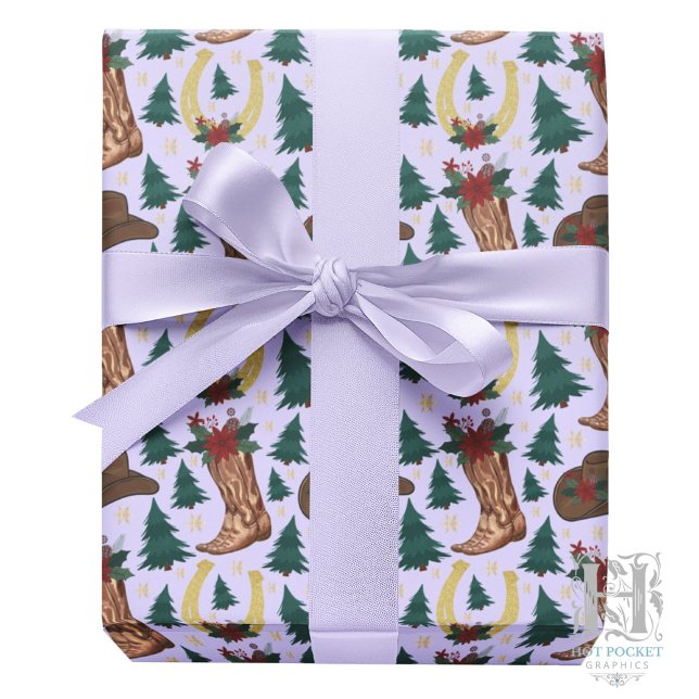 Papel De Presente Cowboy Christmas Gift Wrapping Paper - Purple (Criador carregado)