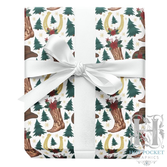 Papel De Presente Cowboy Christmas Gift Wrapping Paper - White (Criador carregado)