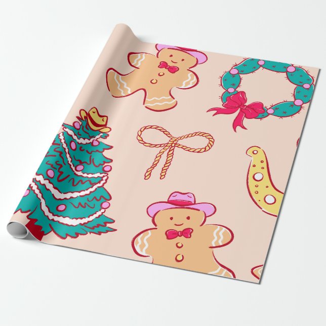 Papel De Presente Cowboy Christmas Gingerbread (Desenrolado)