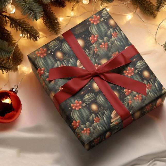 Papel De Presente Cowboy do Natal Ocidental Cactus Moody (Criador carregado)