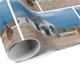 Papel De Presente Cowboy Ocidental Correndo Cavalo Para A Igreja Pre