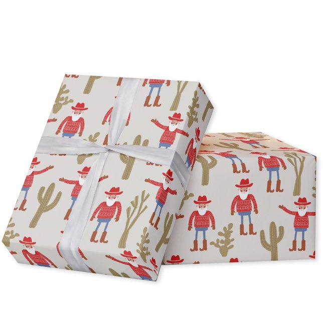 Papel De Presente Cowboy Santa Claus Christmas (Fun Cowboy Santa Claus Western Christmas Holiday gift wrapping paper roll)