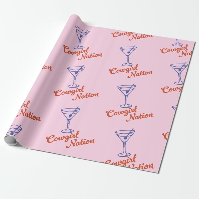 Papel De Presente Cowgirl Martini Hand-Drawn Pink Gift (Desenrolado)