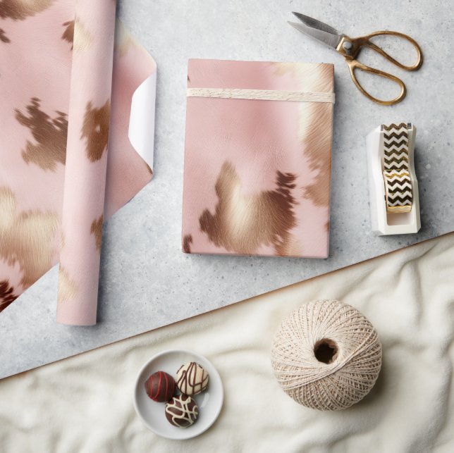 Papel De Presente Cowhide Dourada-Rosa-Rosa-Blush (Artesanato)