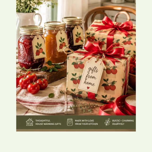 Papel de Presente Cozinha Jardim de Tomate (Rustic farmhouse wrapping paper featuring homemade kitchen goodness and heartfelt gift giving charm.)