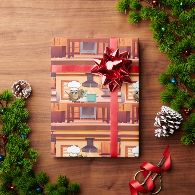 Papel De Presente Cozinhar de coruja de chef em cozinha (Presente de Natal)