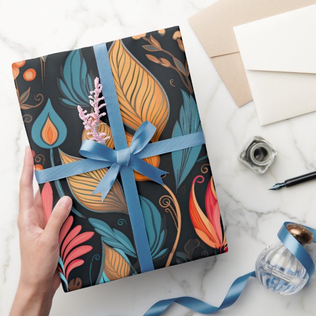 Papel De Presente Cozy Autumn Floral Impressão Digital Folk Art (Presentear)