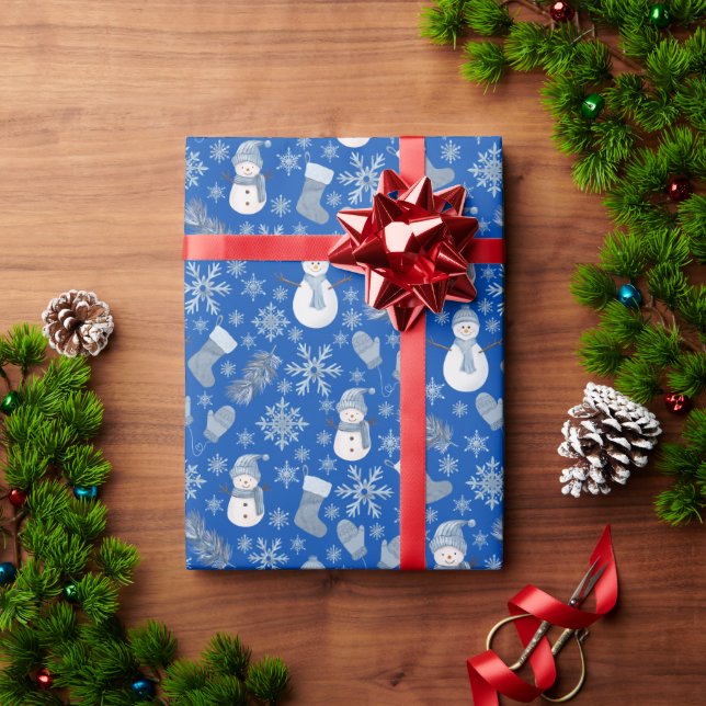 Papel De Presente Cozy Blue Winter em azul (Presente de Natal)