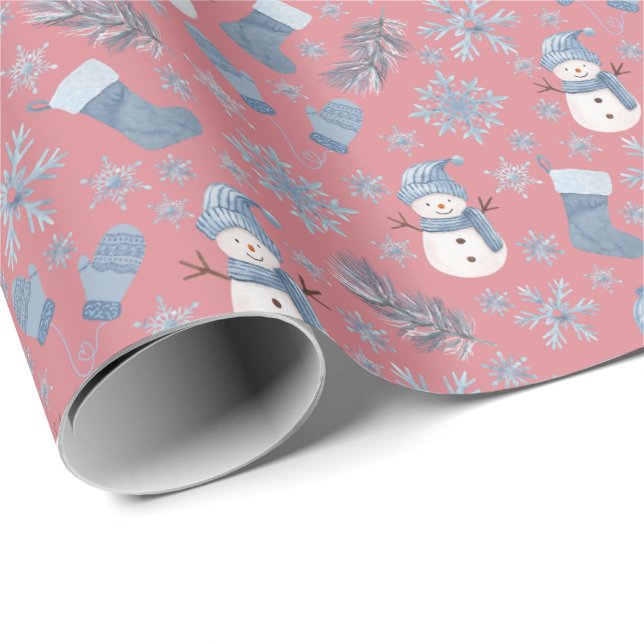 Papel De Presente Cozy Blue Winter on Rouge Pink (Ponta do rolo)
