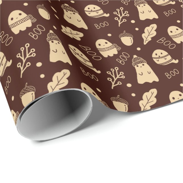 Papel De Presente Cozy Fall Spooky Ghosts (Ponta do rolo)