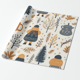 Papel De Presente Cozy Figures e Cena Florestal do Outono
