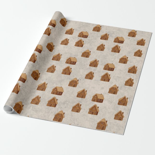 Papel De Presente Cozy Gingerbread Houses Pattern Wrapping Paper (Desenrolado)