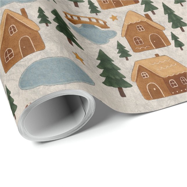 Papel De Presente Cozy Gingerbread Village Wrapping Paper (Ponta do rolo)