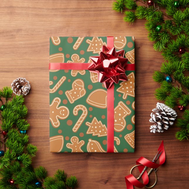 Papel De Presente Cozy Gingerbreads Natal Verde Escuro Sem Seiva (Presente de Natal)