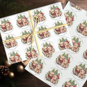 Papel De Presente Cozy Highland Cow Farm Animal Feliz Natal