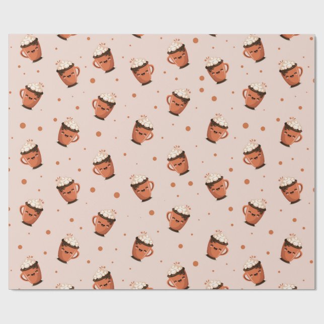 Papel De Presente Cozy Hot Chocolate - Cute Mug Pattern with Whipped (Aberto)