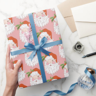 Papel De Presente Cozy Retro Rosa Pink Papai Noel Natal