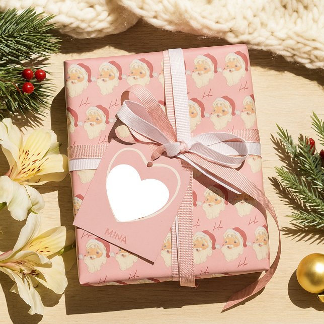 Papel De Presente Cozy Retro Rosa Pink Papai Noel Natal (Criador carregado)