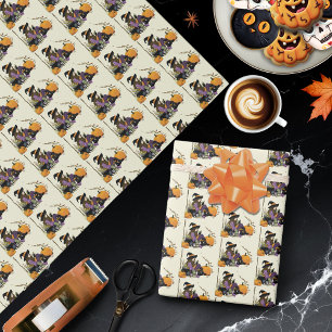Papel De Presente Cozy Witch Vibes Halloween Pumpkins Purple